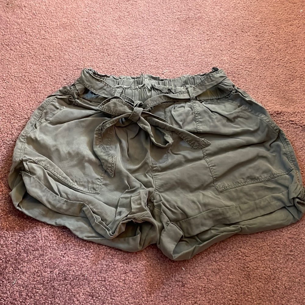 aerie olive green paper bag shorts